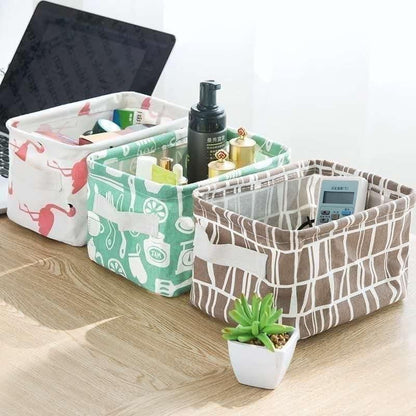 Foldable Canvas Storage Baskets with Handles (Set of 4 – Random Design)