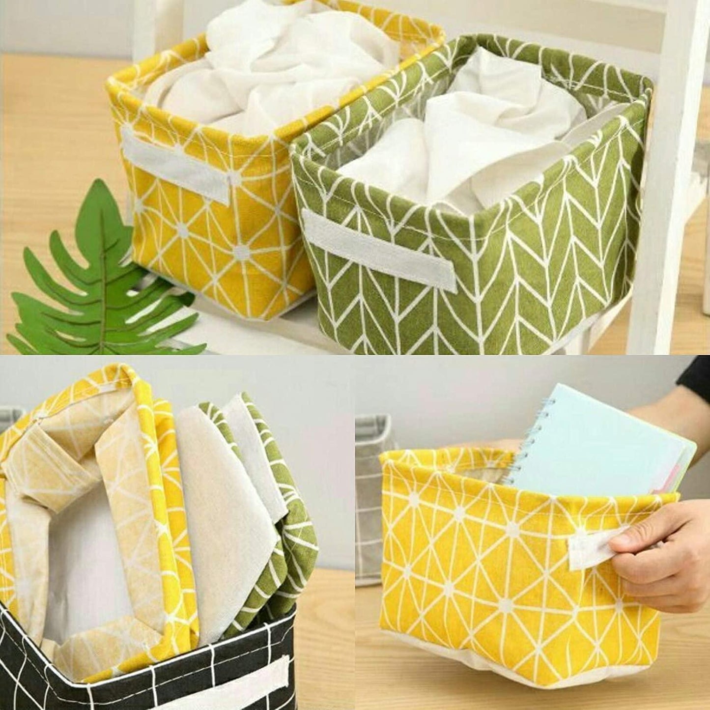 Foldable Canvas Storage Baskets with Handles (Set of 4 – Random Design)